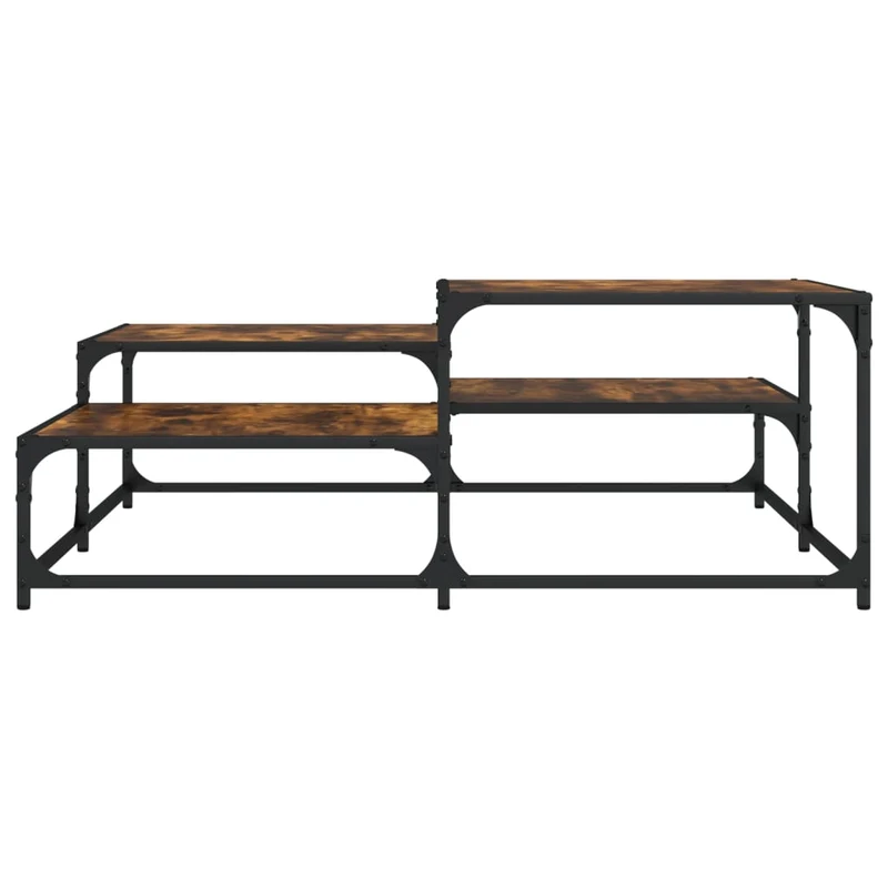 Table basse avec étagères design industriel 107 x 107 x 40 cm bois d'ingénierie marron et métal DEC038391