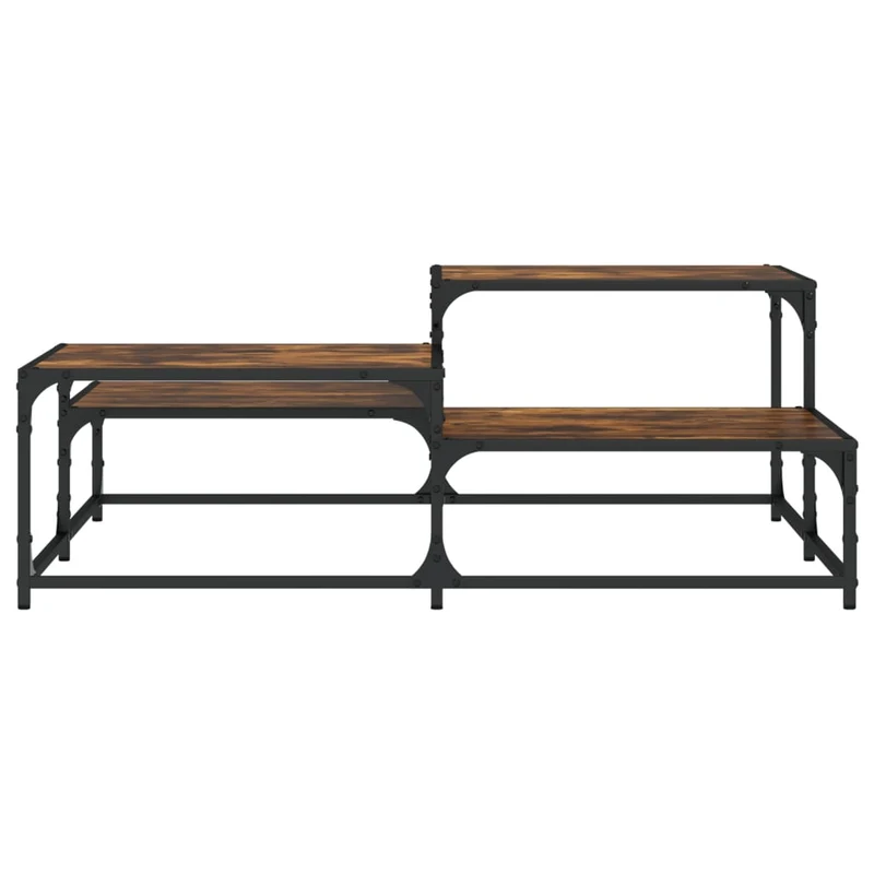 Table basse avec étagères design industriel 107 x 107 x 40 cm bois d'ingénierie marron et métal DEC038391