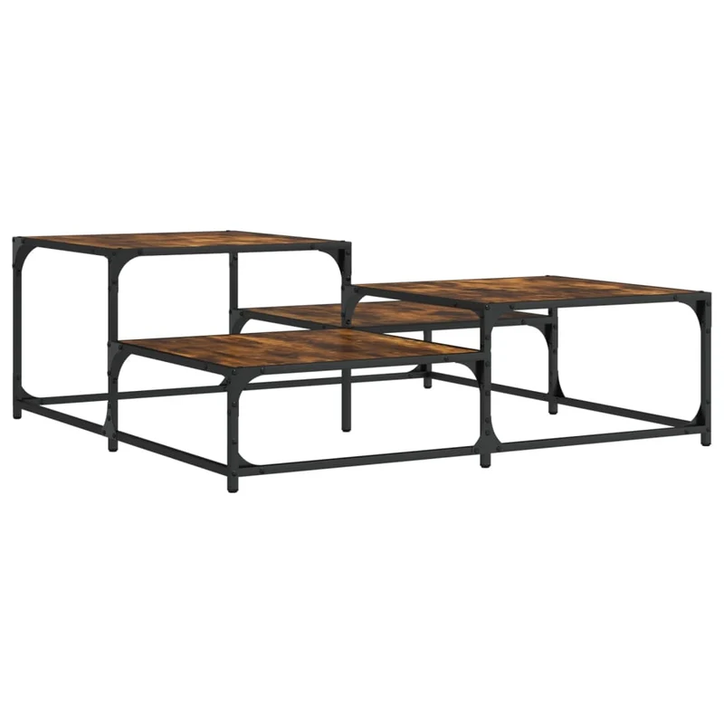 Table basse avec étagères design industriel 107 x 107 x 40 cm bois d'ingénierie marron et métal DEC038391