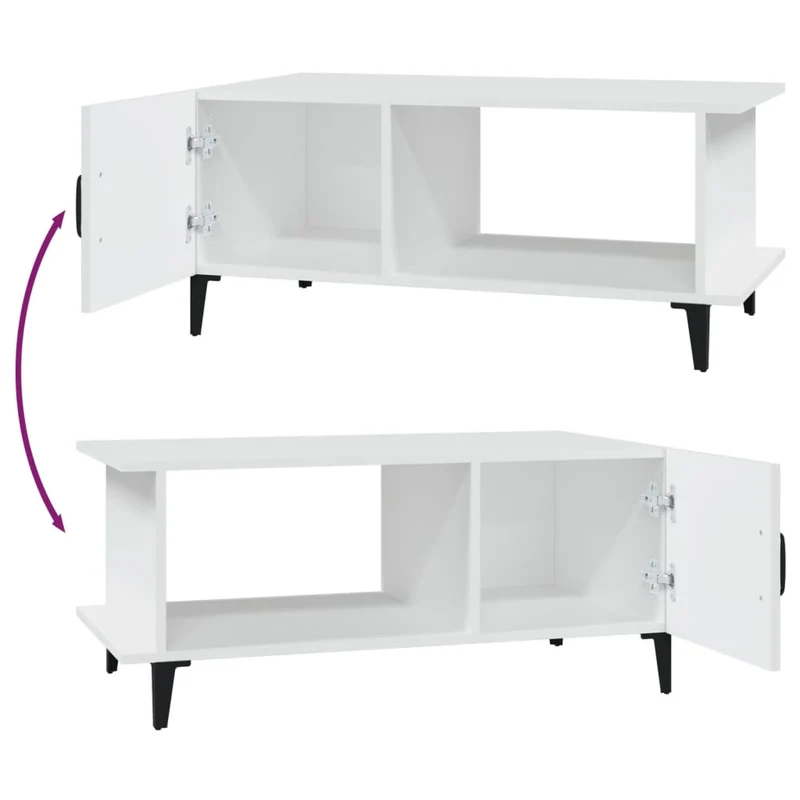Table basse design moderne et contemporaine 90 x 50 x 40 cm bois d'ingénierie blanc et métal DEC038020