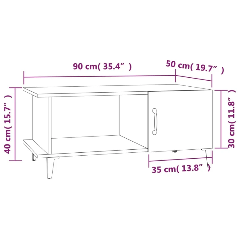 Table basse design moderne et contemporaine 90 x 50 x 40 cm bois d'ingénierie blanc et métal DEC038020