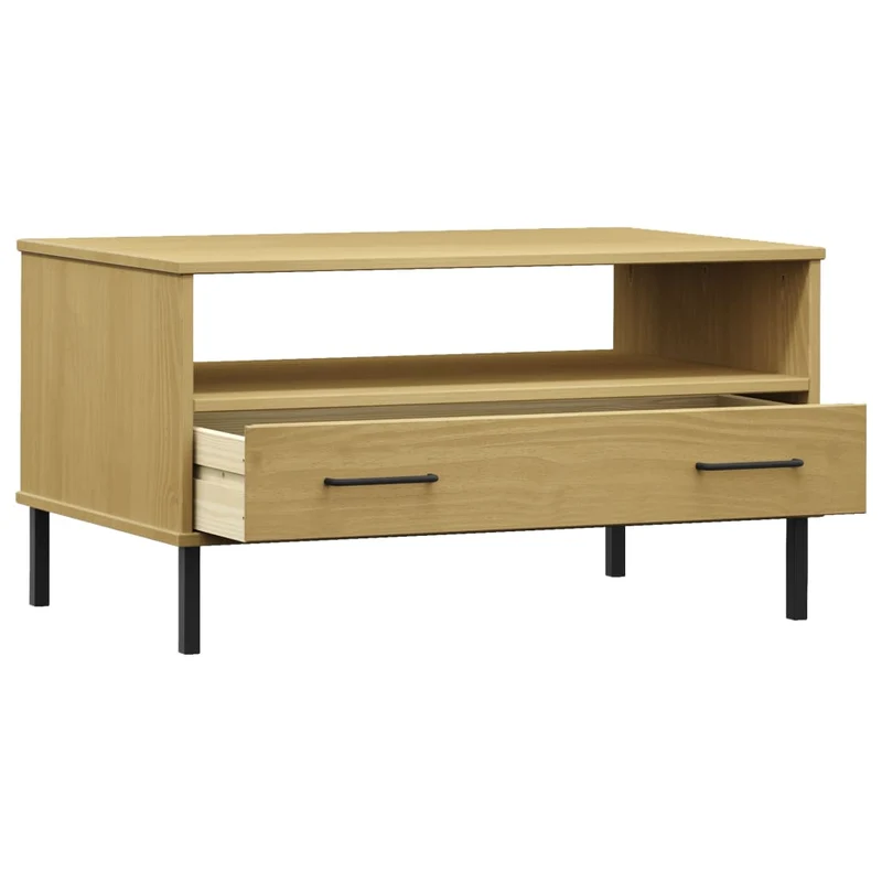 Table basse de salon avec tiroir design moderne avec pieds en métal 85 x 50 x 45 cm bois marron DEC037717