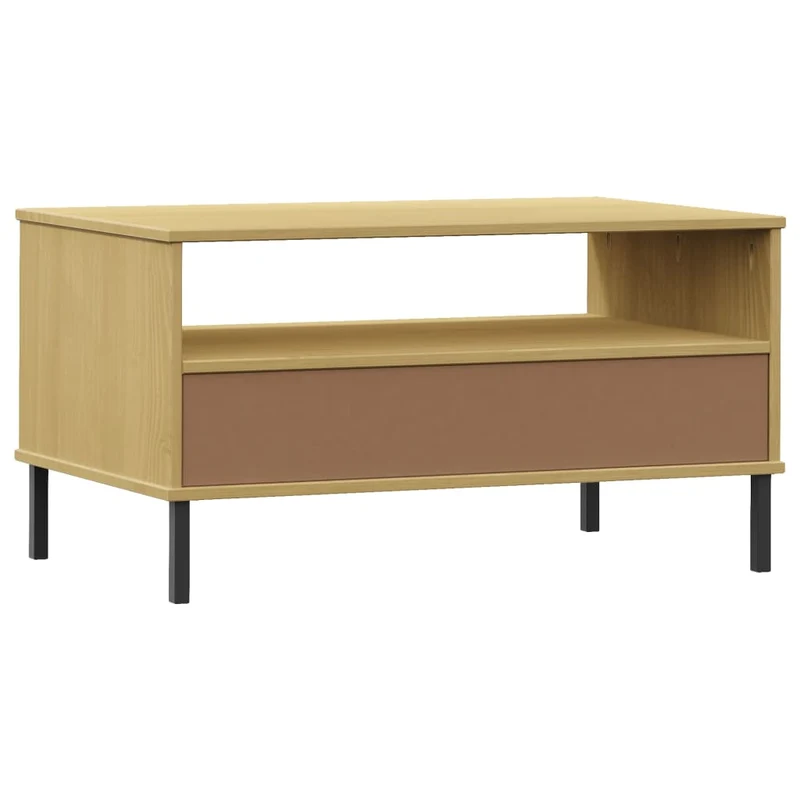Table basse de salon avec tiroir design moderne avec pieds en métal 85 x 50 x 45 cm bois marron DEC037717