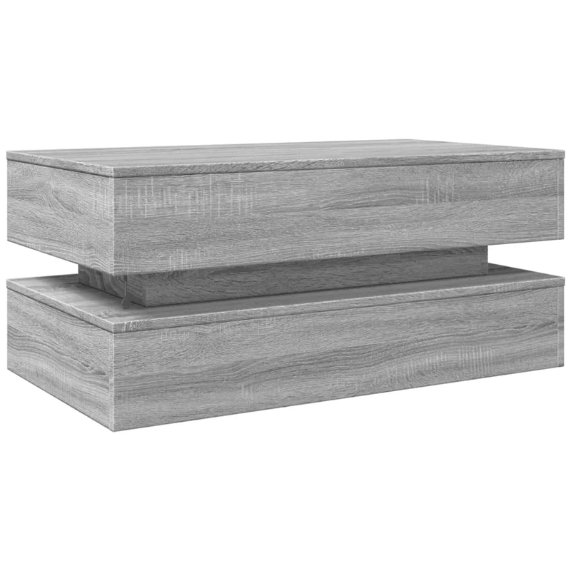 Table basse de salon design moderne avec lumières LED 90 x 50 x 40 cm bois d'ingénierie gris DEC037673