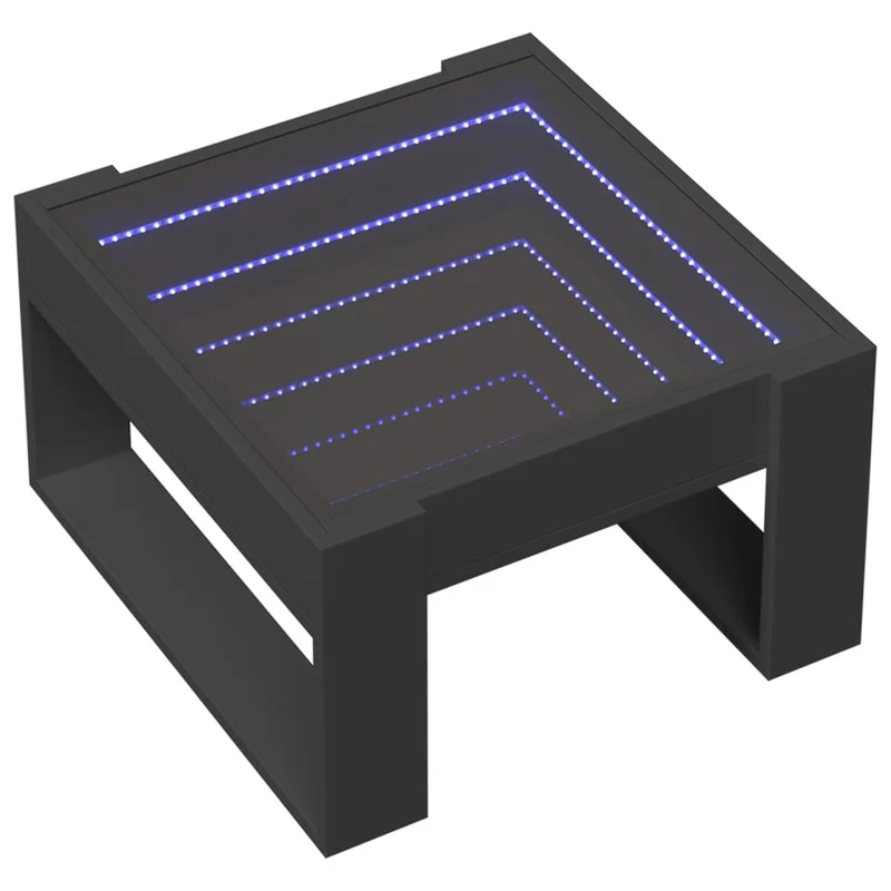 Table basse de salon design moderne avec LED 50 x 53 x 30 cm bois d'ingénierie noir et verre DEC037514