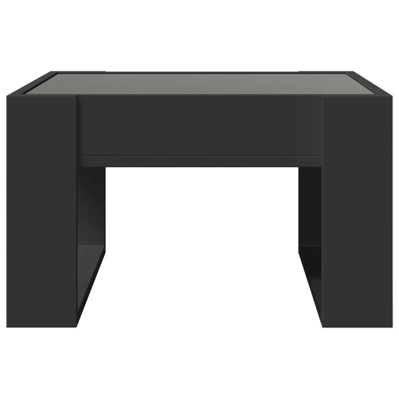 Table basse de salon design moderne avec LED 50 x 53 x 30 cm bois d'ingénierie noir et verre DEC037514