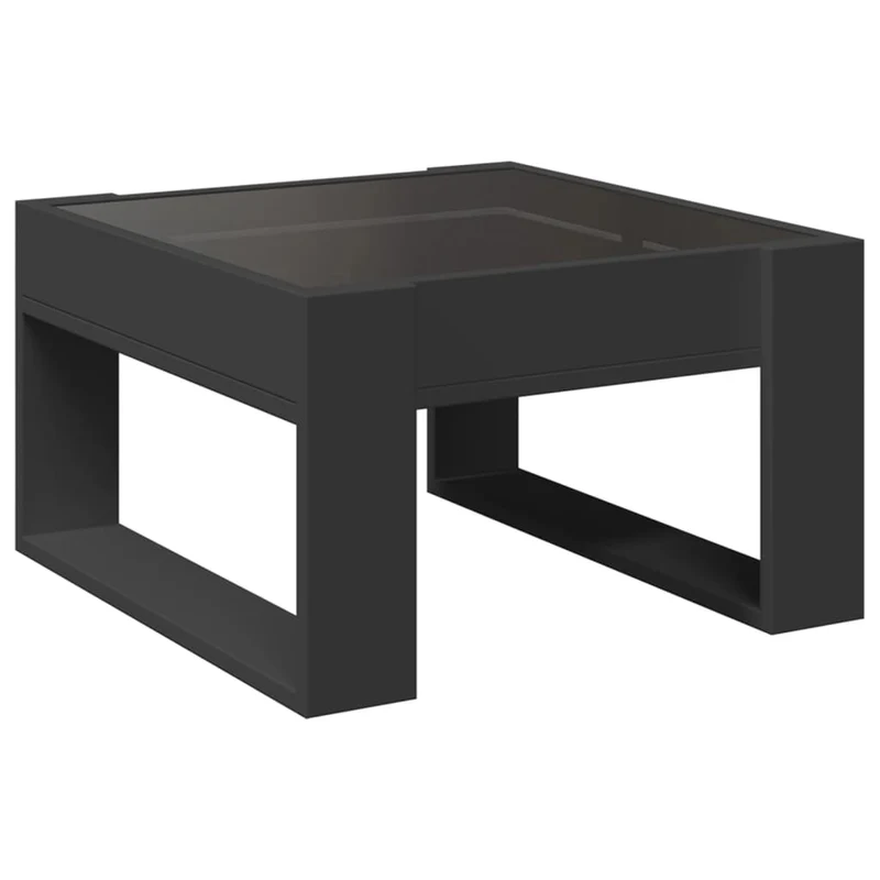 Table basse de salon design moderne avec LED 50 x 53 x 30 cm bois d'ingénierie noir et verre DEC037514