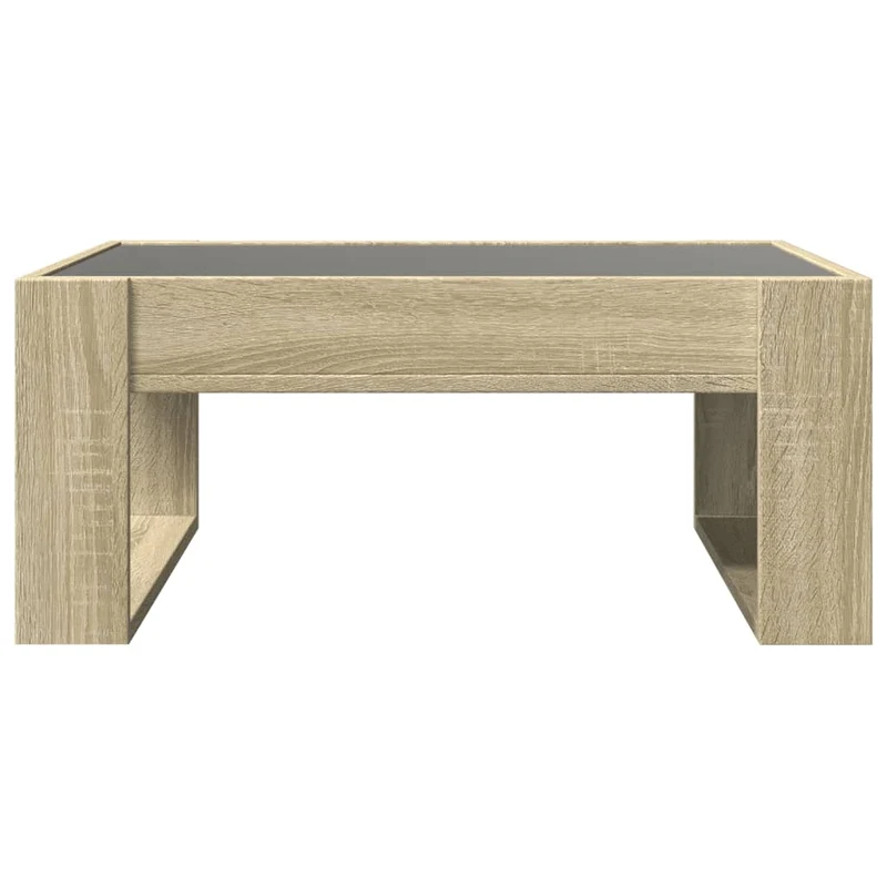 Table basse de salon design moderne avec LED 70 x 53 x 30 cm bois d'ingénierie couleur chêne et verre DEC037488