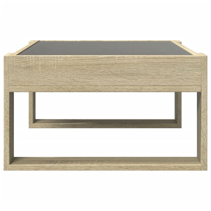 Table basse de salon design moderne avec LED 70 x 53 x 30 cm bois d'ingénierie couleur chêne et verre DEC037488