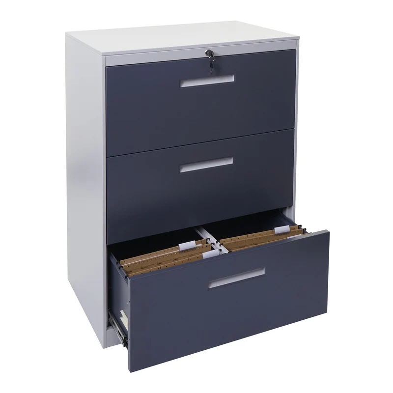 Armoire meuble de bureau avec 3 tiroirs en acier verrouillable 103x76x46 cm gris-gris foncé 04_0006415