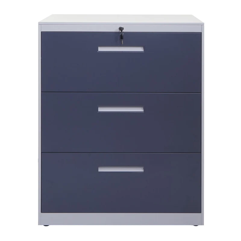 Armoire meuble de bureau avec 3 tiroirs en acier verrouillable 103x76x46 cm gris-gris foncé 04_0006415