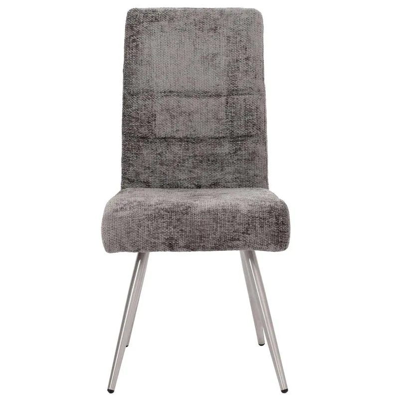 Lot de 2 chaises de salle à manger + banc 160 cm inox brossé en tissu chenille gris foncé 04_0008278