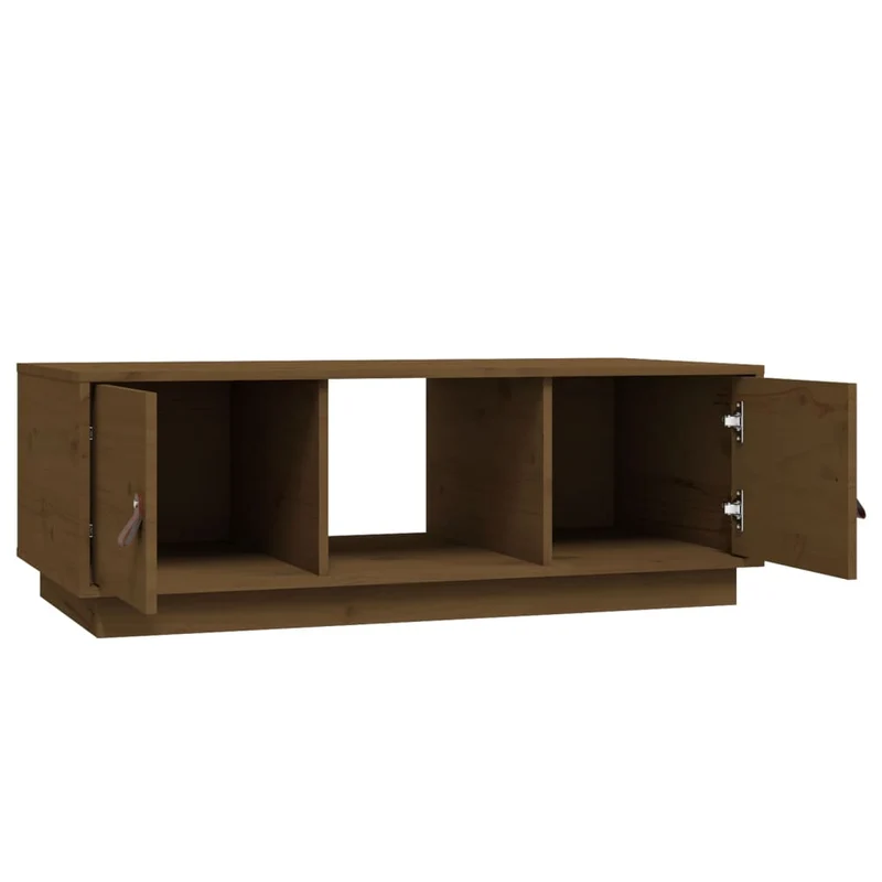 Table basse avec espace de rangement design moderne 100 x 50 x 35 cm bois massif de pin couleur marron miel DEC039459