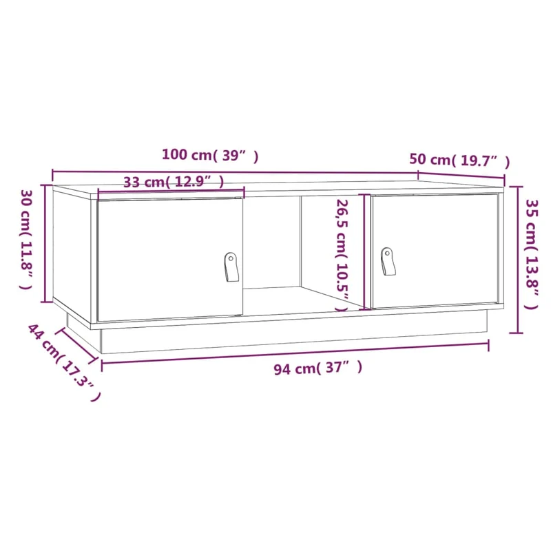 Table basse avec espace de rangement design moderne 100 x 50 x 35 cm bois massif de pin couleur marron miel DEC039459