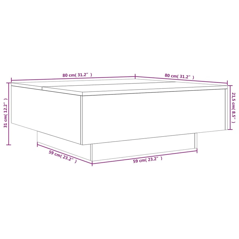 Table basse design moderne et contemporaine 80 x 80 x 31 cm bois d'ingénierie gris DEC039345