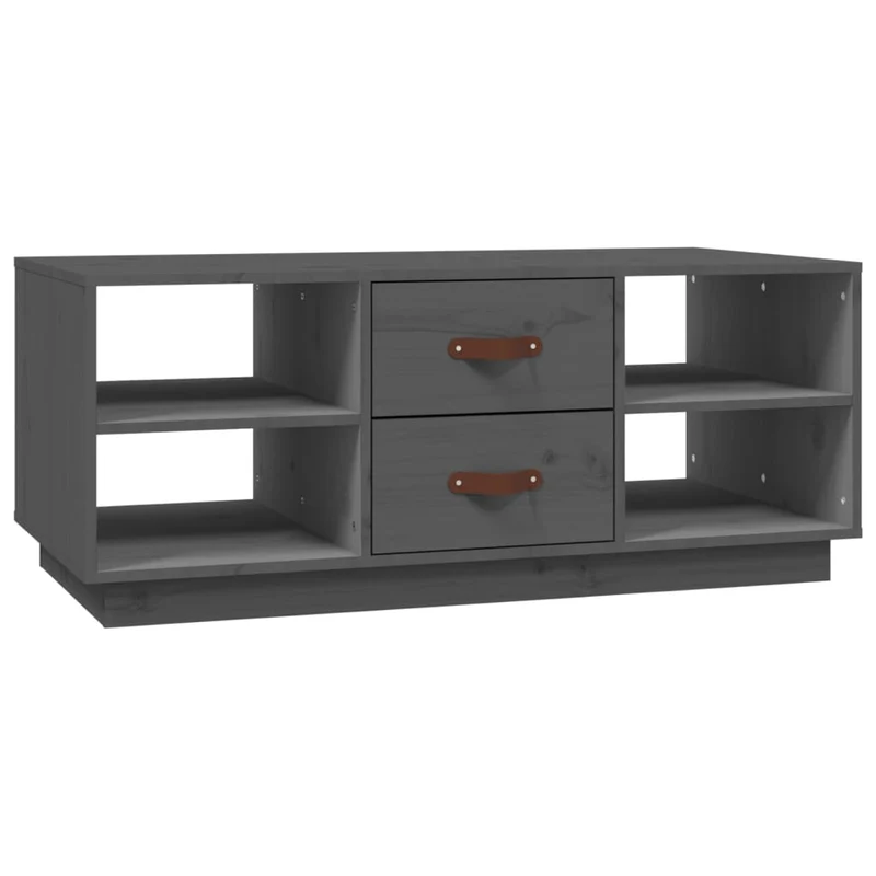 Table basse avec étagères design moderne 100 x 50 x 41 cm bois massif de pin gris DEC039153