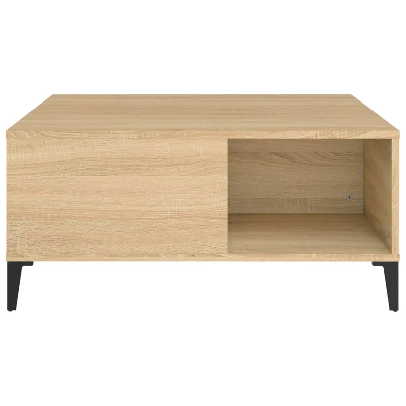 Table basse design moderne 80 x 80 x 36,5 cm bois d'ingénierie couleur chêne et métal DEC039007