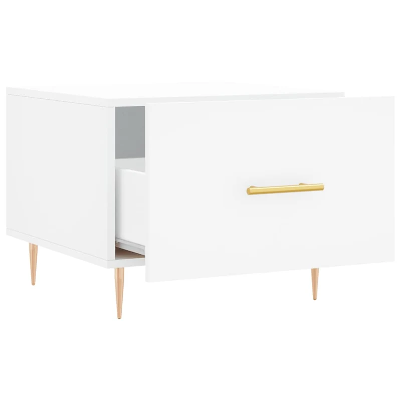 Table basse avec tiroir design moderne et contemporaine 50 x 50 x 40 cm bois d'ingénierie blanc et fer DEC037881