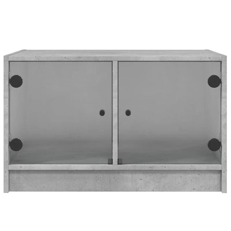 Table basse de salon design moderne avec portes en verre 68 x 50 x 42 cm bois d'ingénierie gris et verre DEC037736