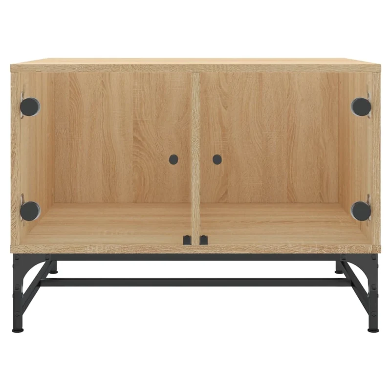 Table basse de salon design moderne avec portes en verre 68,5 x 50 x 50 cm bois d'ingénierie verre et acier DEC037732
