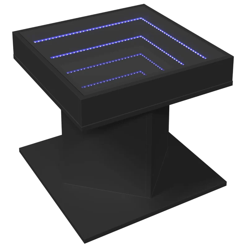 Table basse de salon design moderne avec LED 50 x 50 x 45 cm bois d'ingénierie noir et verre DEC037575