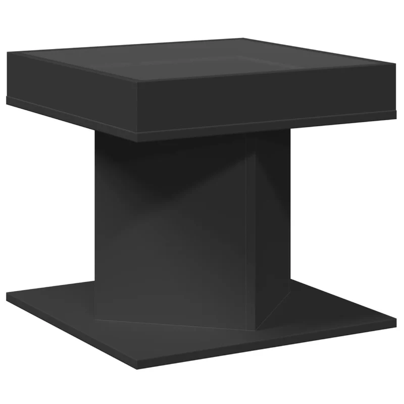 Table basse de salon design moderne avec LED 50 x 50 x 45 cm bois d'ingénierie noir et verre DEC037575