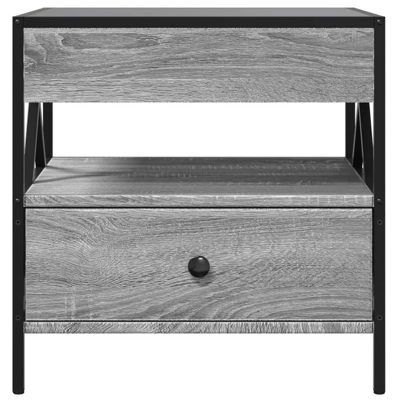 Table basse de salon avec tiroir et étagère design moderne avec LED 50 x 50 x 51 cm bois d'ingénierie gris verre et métal DEC037573