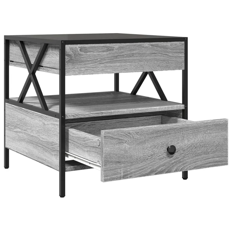 Table basse de salon avec tiroir et étagère design moderne avec LED 50 x 50 x 51 cm bois d'ingénierie gris verre et métal DEC037573