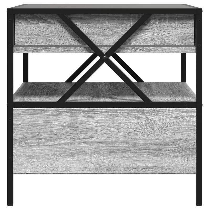 Table basse de salon avec tiroir et étagère design moderne avec LED 50 x 50 x 51 cm bois d'ingénierie gris verre et métal DEC037573