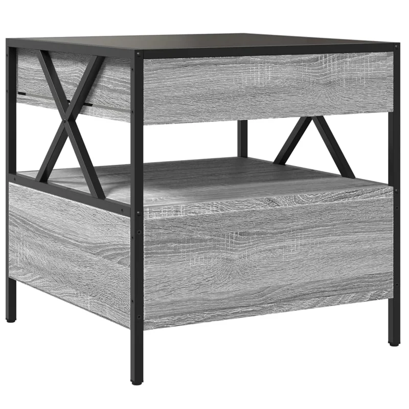 Table basse de salon avec tiroir et étagère design moderne avec LED 50 x 50 x 51 cm bois d'ingénierie gris verre et métal DEC037573