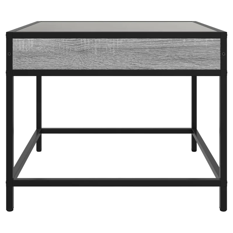 Table basse de salon design moderne avec LED 50 x 50 x 41 cm bois d'ingénierie gris verre et métal DEC037572