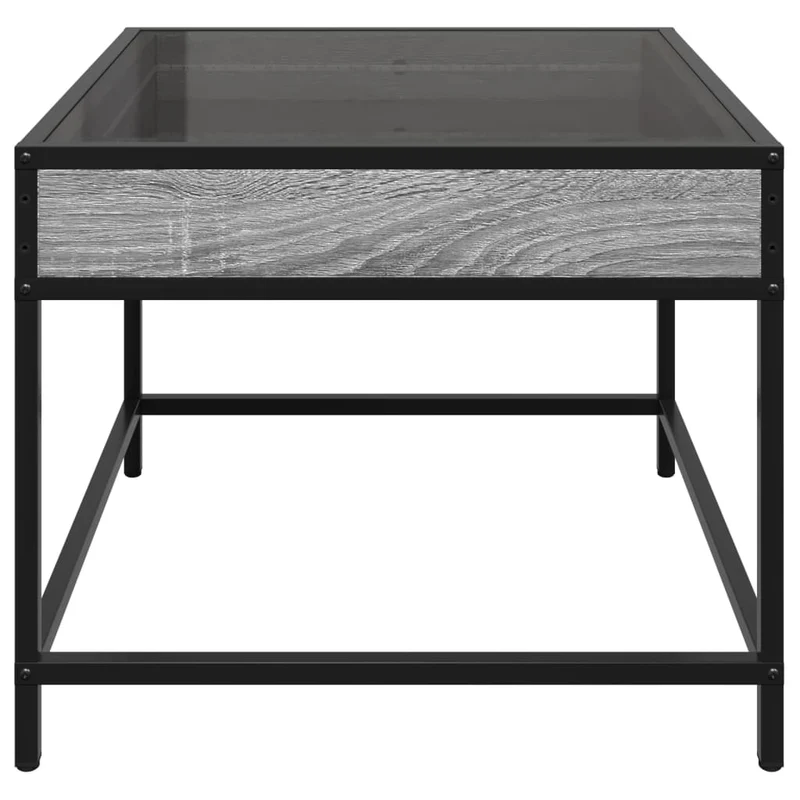 Table basse de salon design moderne avec LED 50 x 50 x 41 cm bois d'ingénierie gris verre et métal DEC037572