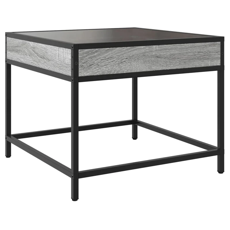 Table basse de salon design moderne avec LED 50 x 50 x 41 cm bois d'ingénierie gris verre et métal DEC037572