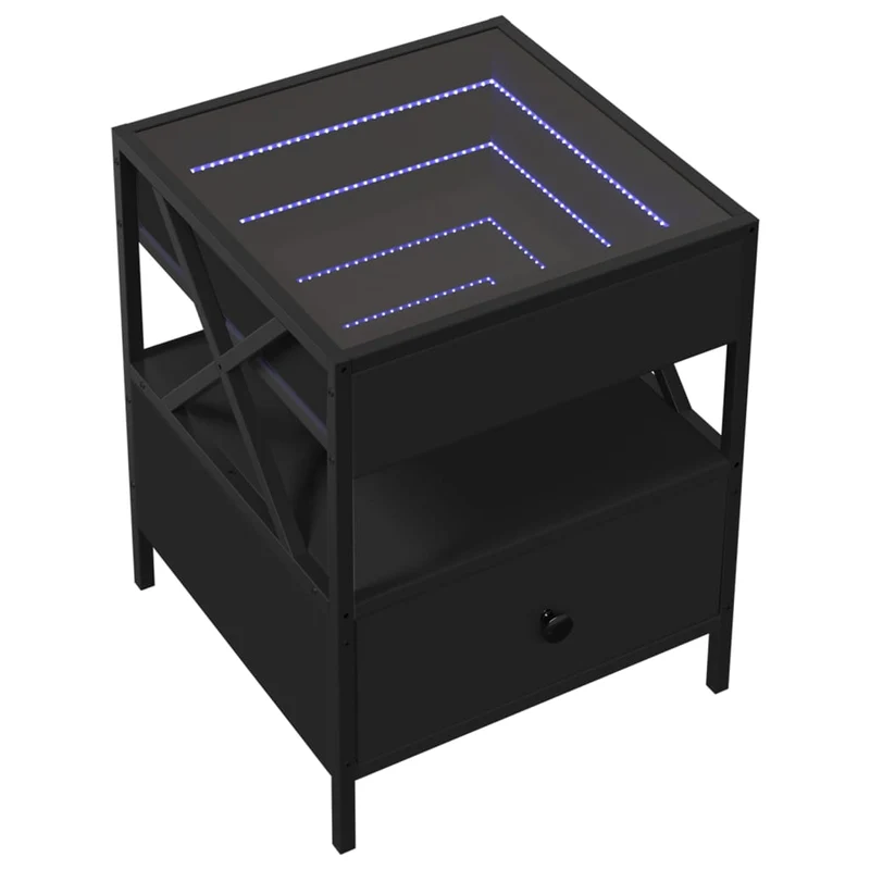 Table basse de salon avec tiroir design moderne avec LED 40 x 40 x 51 cm bois d'ingénierie noir verre et métal DEC037564