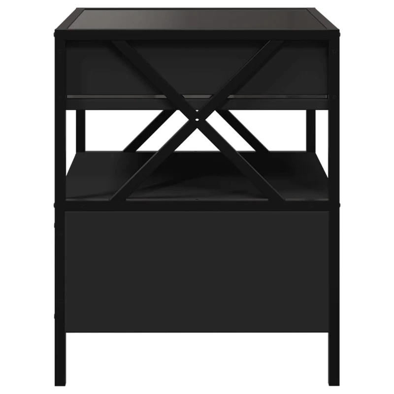 Table basse de salon avec tiroir design moderne avec LED 40 x 40 x 51 cm bois d'ingénierie noir verre et métal DEC037564