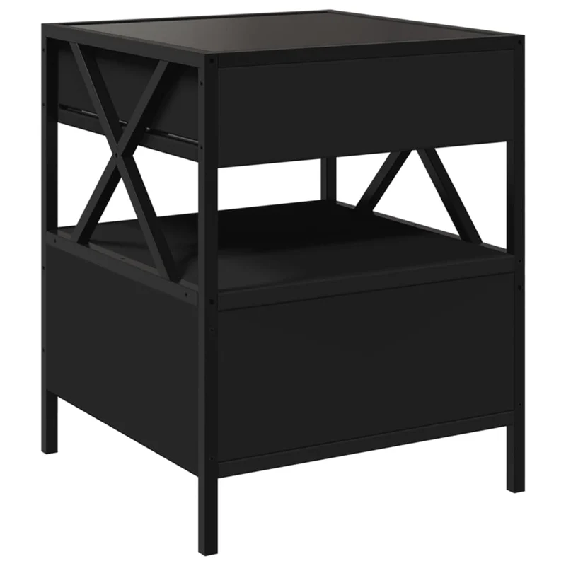 Table basse de salon avec tiroir design moderne avec LED 40 x 40 x 51 cm bois d'ingénierie noir verre et métal DEC037564