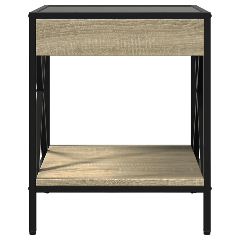 Table basse de salon design moderne avec LED 40 x 40 x 49 cm bois d'ingénierie verre et métal DEC037559