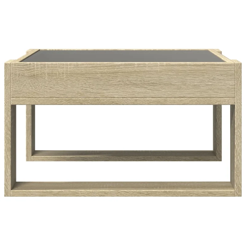 Table basse de salon design moderne avec LED 50 x 53 x 30 cm bois d'ingénierie couleur chêne et verre DEC037483