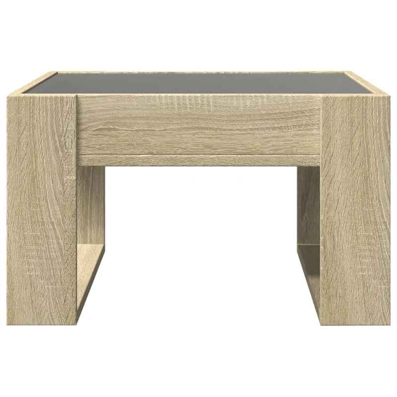 Table basse de salon design moderne avec LED 50 x 53 x 30 cm bois d'ingénierie couleur chêne et verre DEC037483
