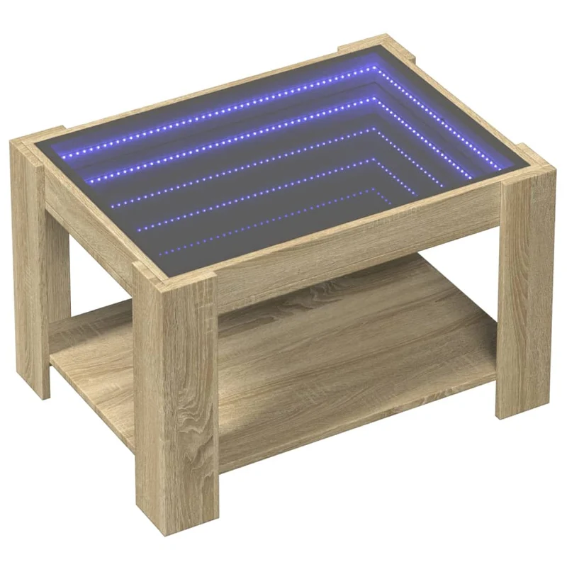 Table basse de salon design moderne avec LED 73 x 53 x 45 cm bois d'ingénierie et verre DEC037420