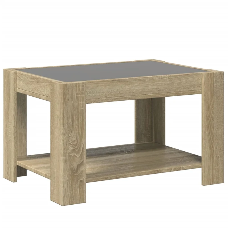 Table basse de salon design moderne avec LED 73 x 53 x 45 cm bois d'ingénierie et verre DEC037420