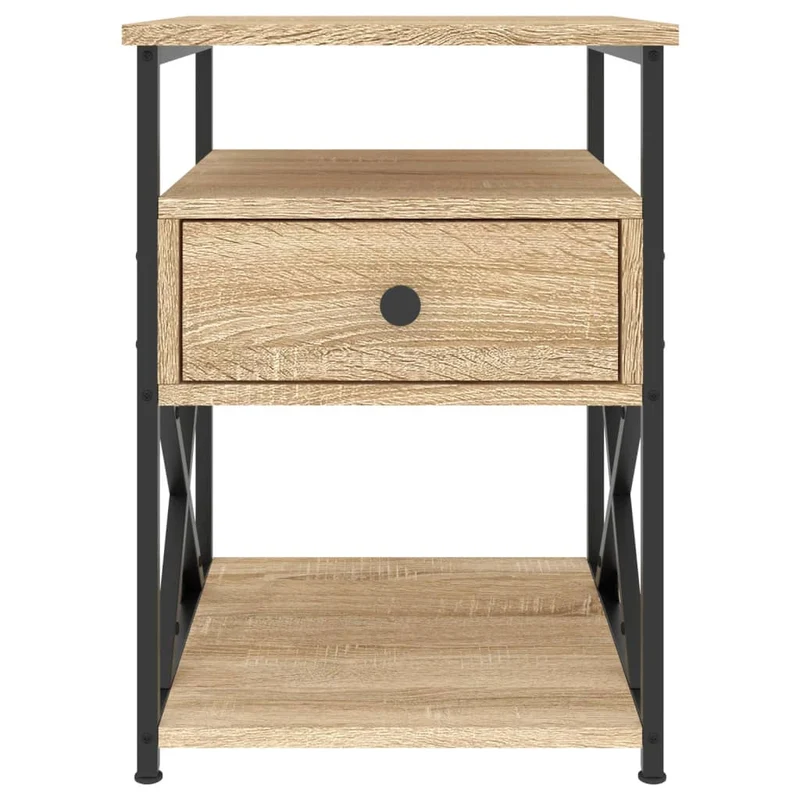 Table de chevet avec tiroir et étagère 40 x 42 x 55 cm bois d'ingénierie couleur chêne et fer DEC033869