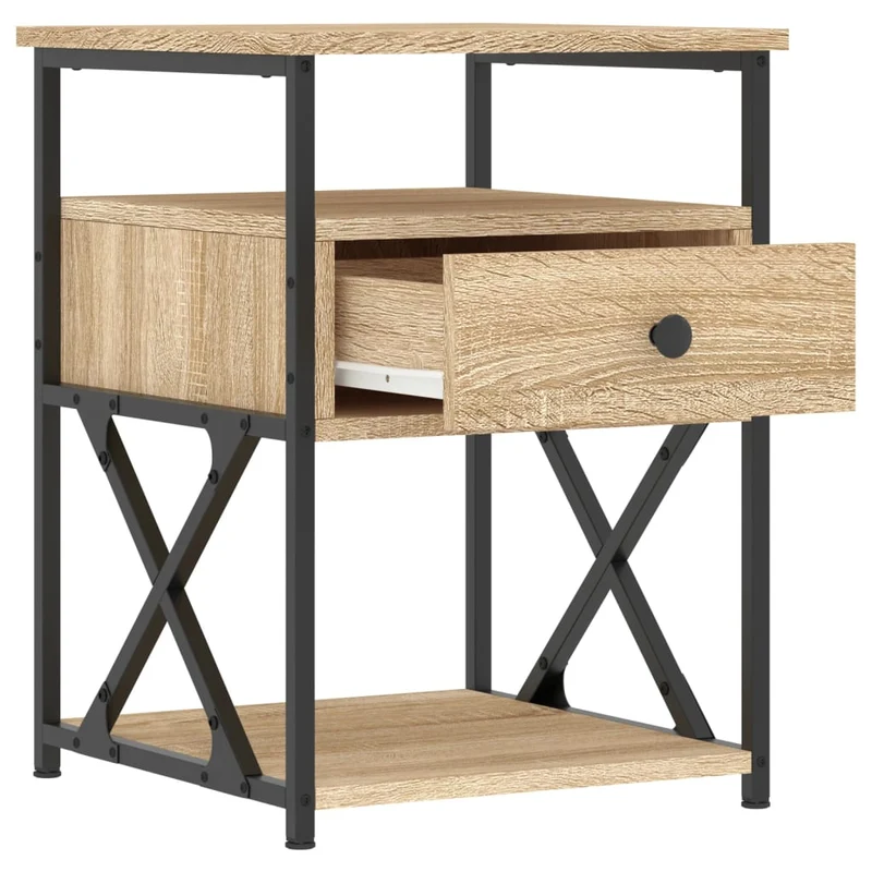 Table de chevet avec tiroir et étagère 40 x 42 x 55 cm bois d'ingénierie couleur chêne et fer DEC033869