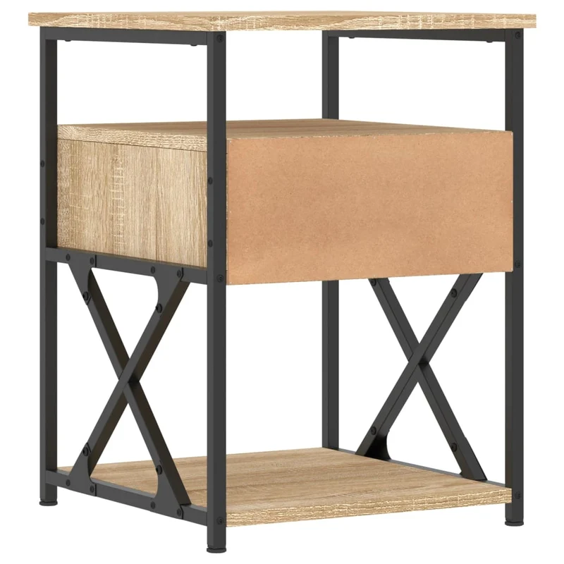 Table de chevet avec tiroir et étagère 40 x 42 x 55 cm bois d'ingénierie couleur chêne et fer DEC033869