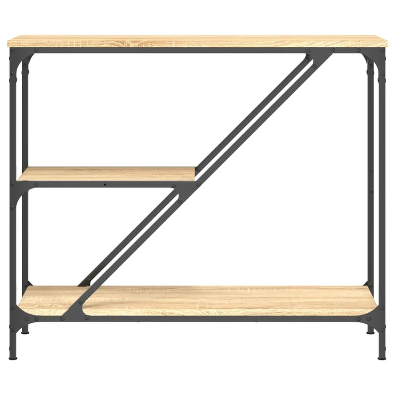 Table console avec étagères style industriel 88,5 x 30 x 75 cm bois d'ingénierie couleur chêne et métal DEC031964