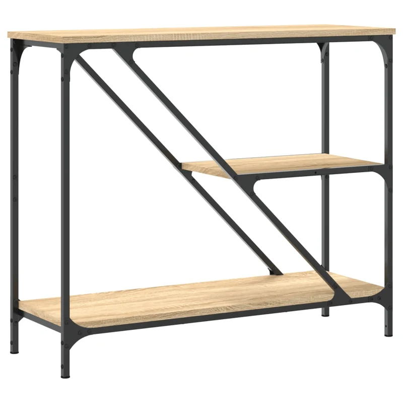 Table console avec étagères style industriel 88,5 x 30 x 75 cm bois d'ingénierie couleur chêne et métal DEC031964