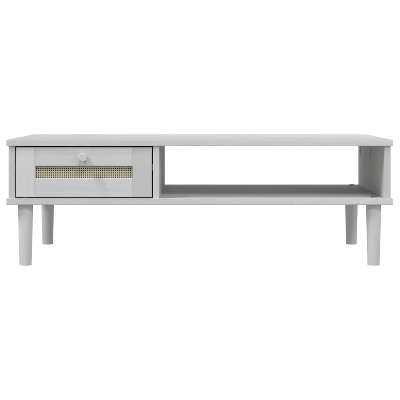 Table basse avec tiroir design moderne et contemporaine aspect rotin 100 x 55 x 33 cm bois massif blanc DEC039921