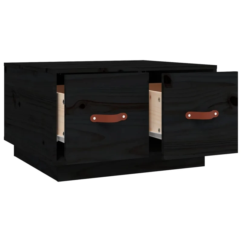 Table basse avec deux tiroirs design moderne et contemporaine 60 x 53 x 35 cm bois massif de pin noir DEC039716