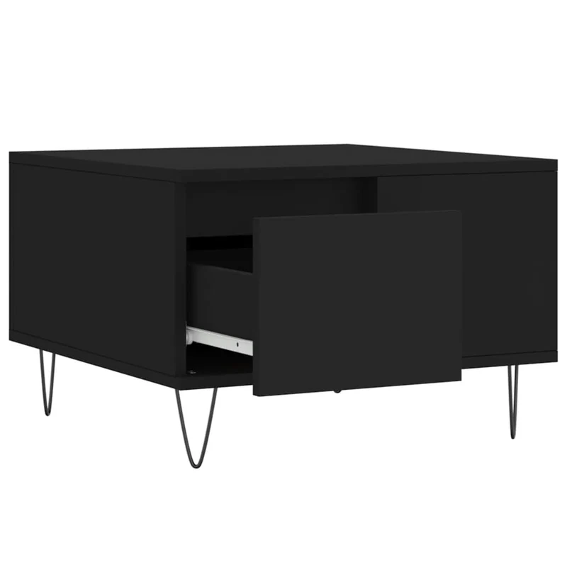 Table basse avec tiroir design moderne et contemporain 55 x 55 x 36,5 cm bois d'ingénierie noir et métal DEC039686