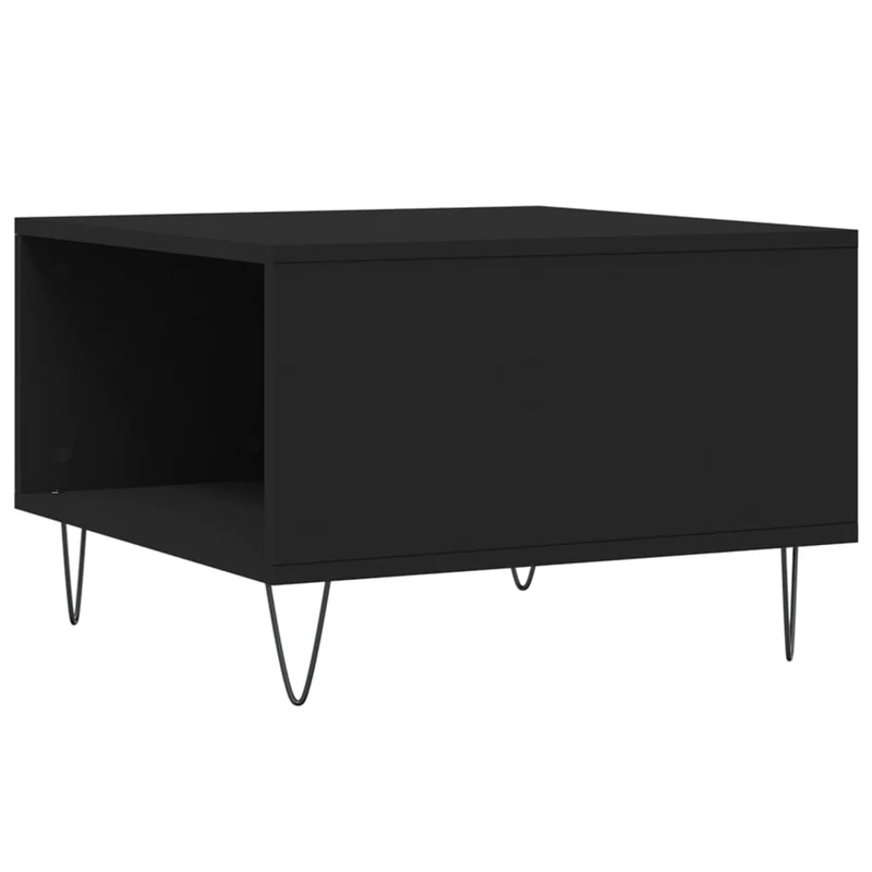 Table basse avec tiroir design moderne et contemporain 55 x 55 x 36,5 cm bois d'ingénierie noir et métal DEC039686
